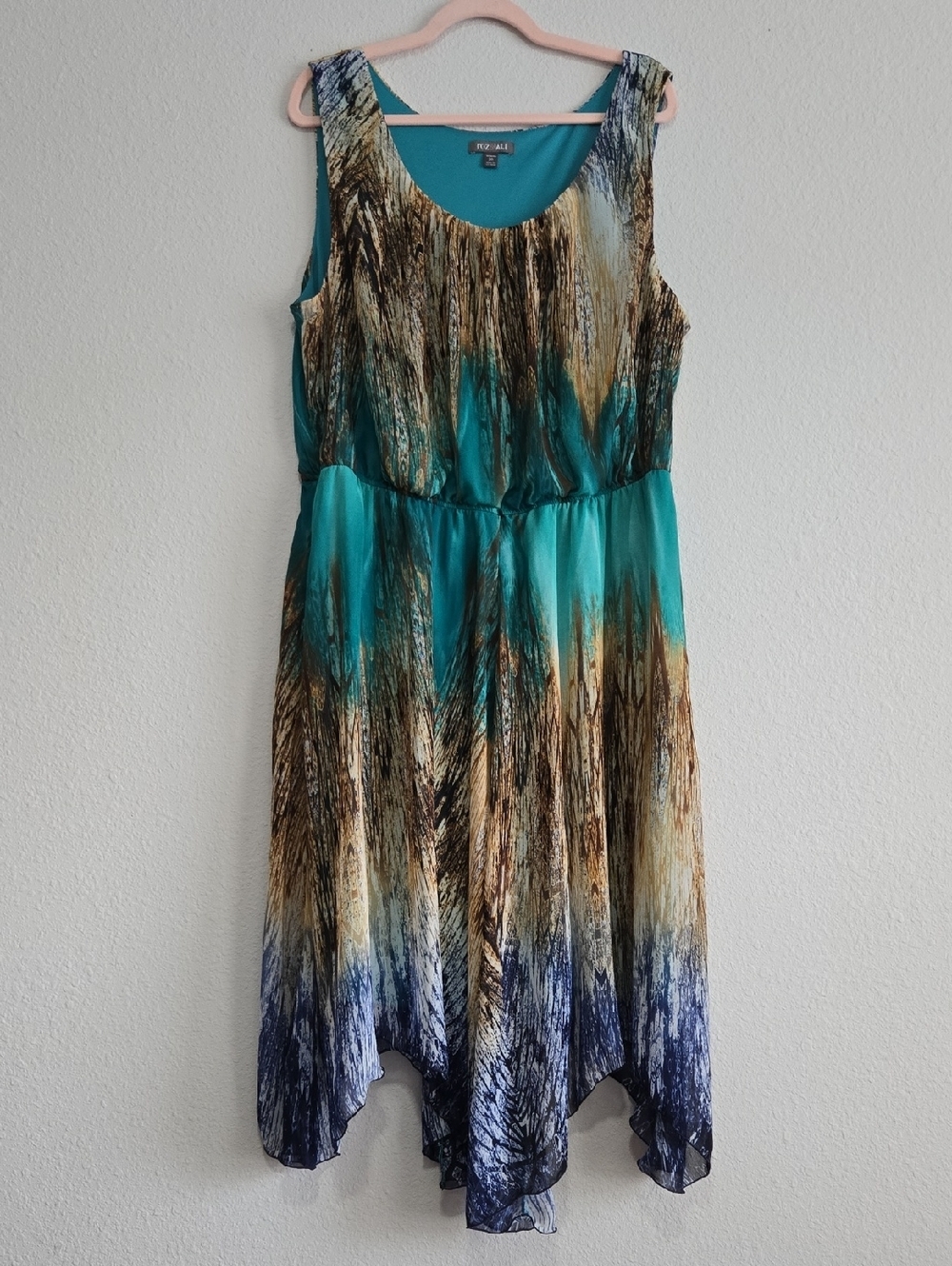 Roz & Ali Teal Ombre Hankerchief Sleeveless Dress Size 20